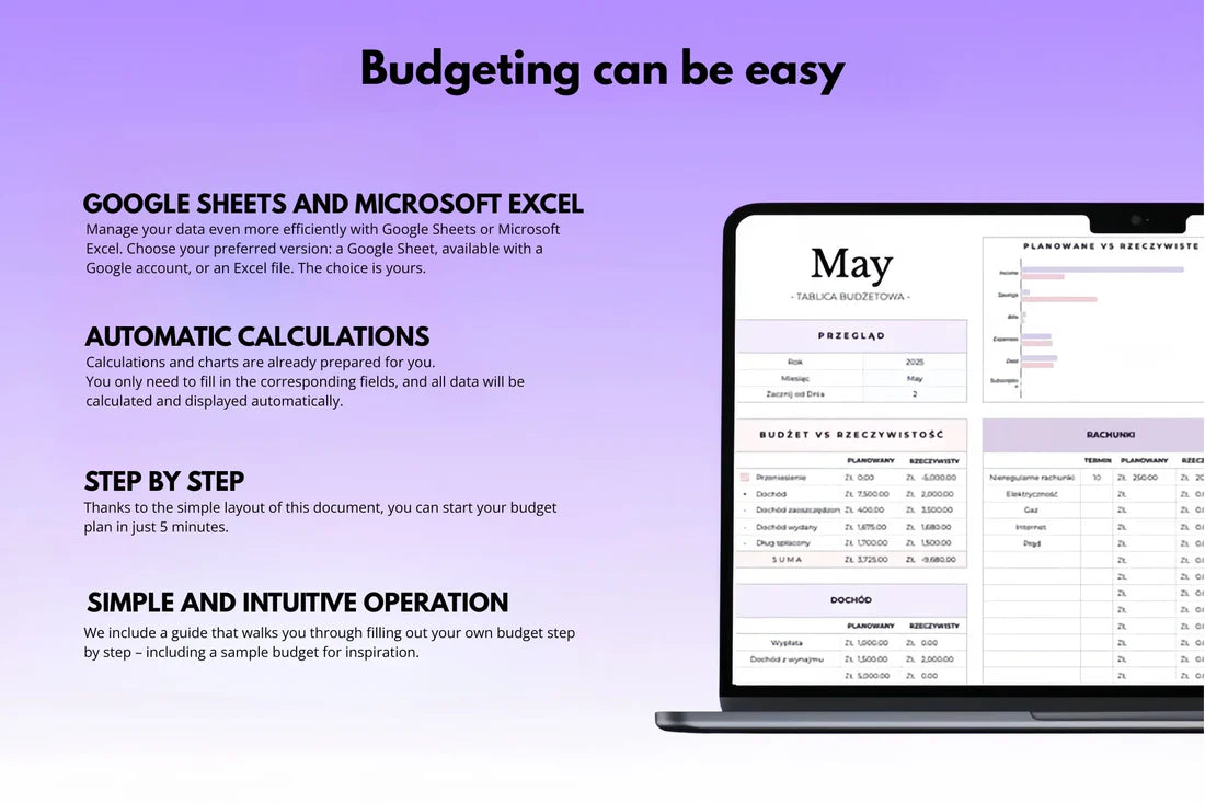 Budgeting template for Excel & Google sheets (all currencies)