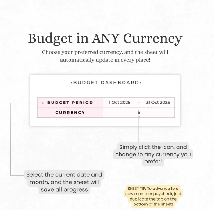 The Budgeting Template For Excel & Google sheets (all currencies)